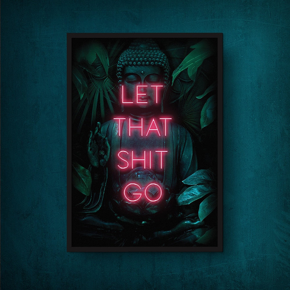 BUDDHA Neon Canvas Wall Art Print